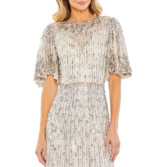 MAC DUGGAL SEQUIN FLOUNCE SLEEVE MIDI DRESS - Picture 3 of 12